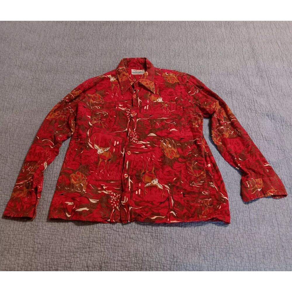 Mervyn's Mark 2 Vintage Button Up Deer Buck Doe Fawn All Over Print Size Large